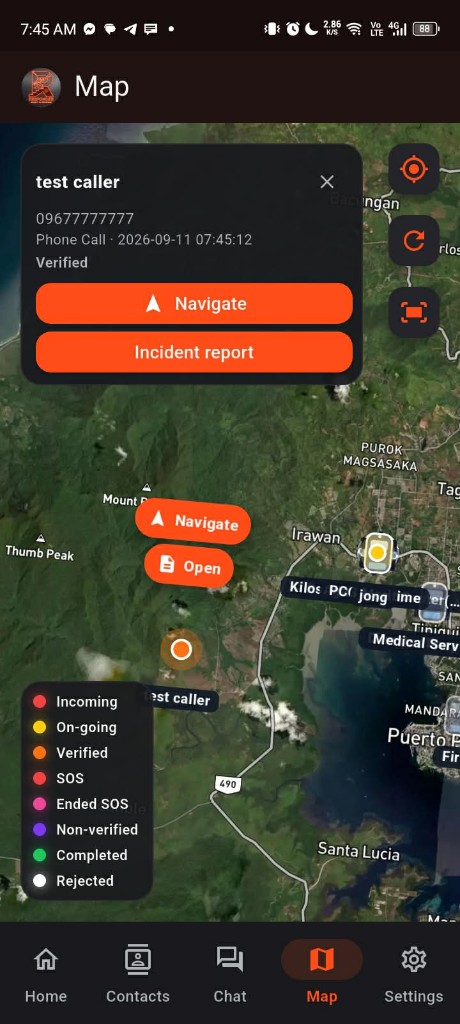 Incident card on the map with Navigate and Incident report actions